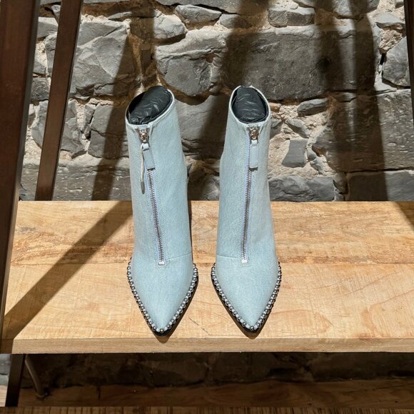 Alexander Wang Light Blue Denim Eri Studded Ankle Booties - Picture 2 of 11